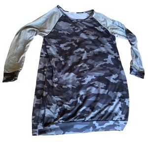 Twenty Ten Gray Camouflage Camo Long Sleeve Dress or Long Tunic Top Medium